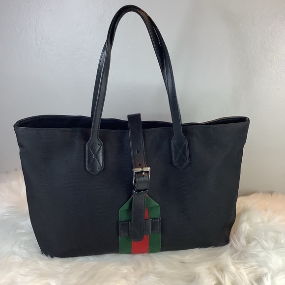 🖤GUCCI 337070 Techno with Web Detail Black Canvas ToTE🖤GENDERLESS - Picture 2 of 12